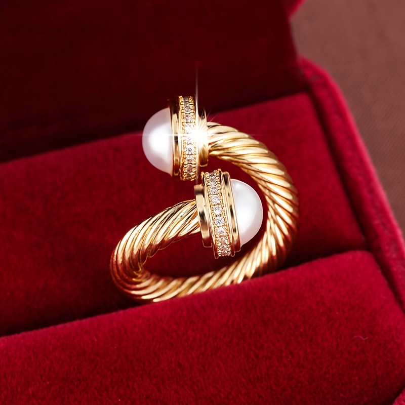 Adjustable Open Ring for Women Geometric Zirconia Platinum Plated Copper